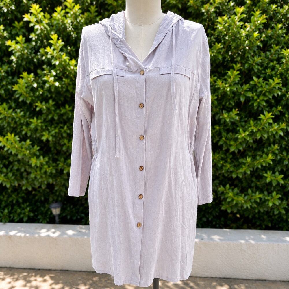 Women’s 2XL Hooded Shirt Dress Cotton Blend Lightweight Lavender Plus NWOT
